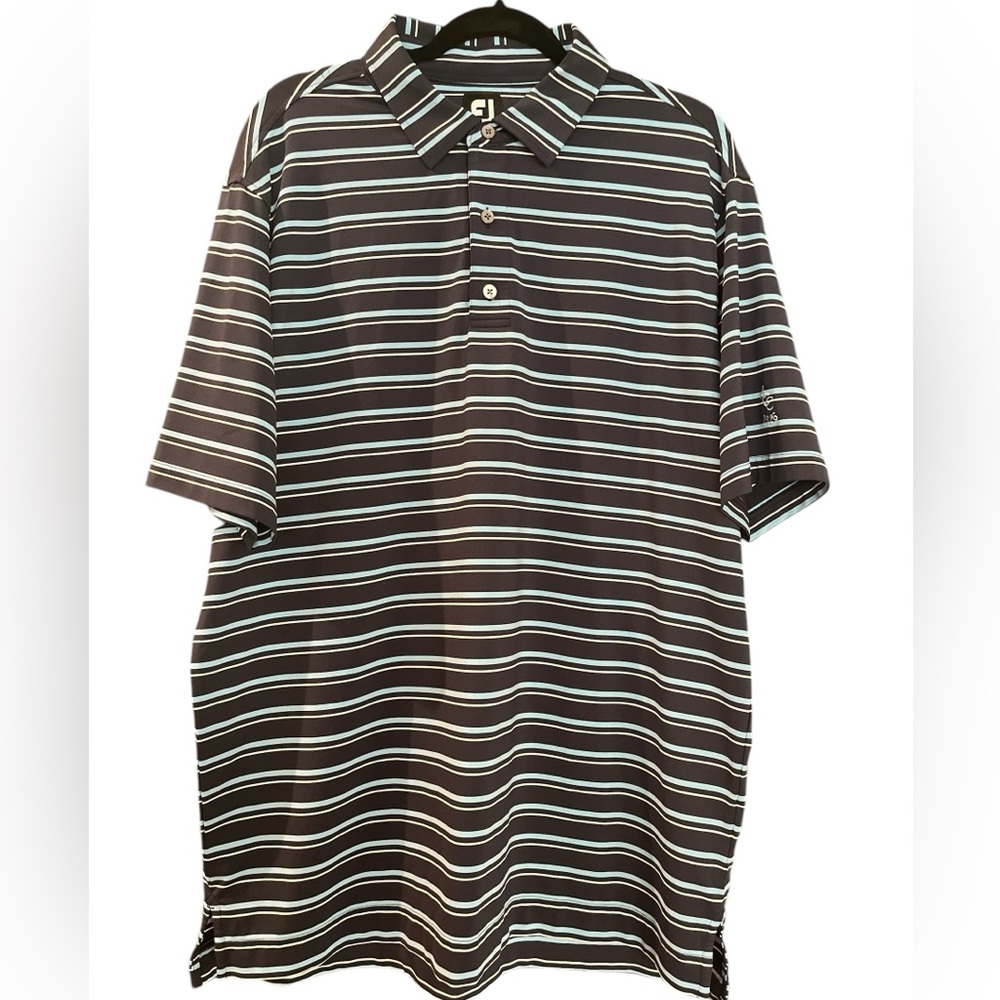 Blue and White Striped Polo Shirt